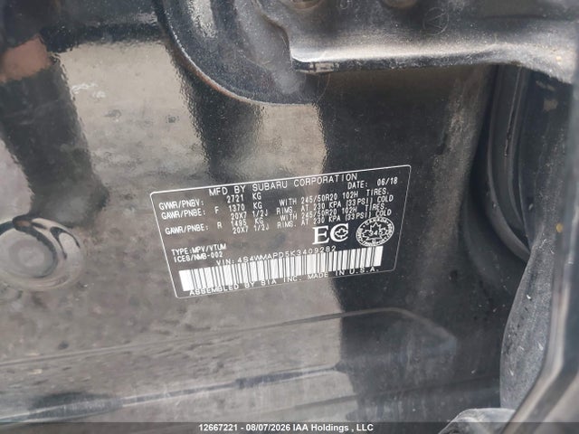 Subaru Ascent 2019 4S4WMAPD5K3409282 Image 9