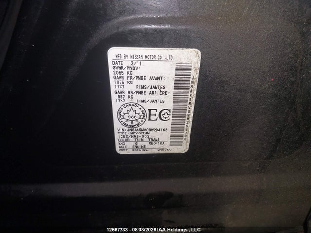 12667233 :رقم المزاد ، JN8AS5MV0BW294196 vin ، 2011 Nissan Rogue S/sv/krom مزاد بيع