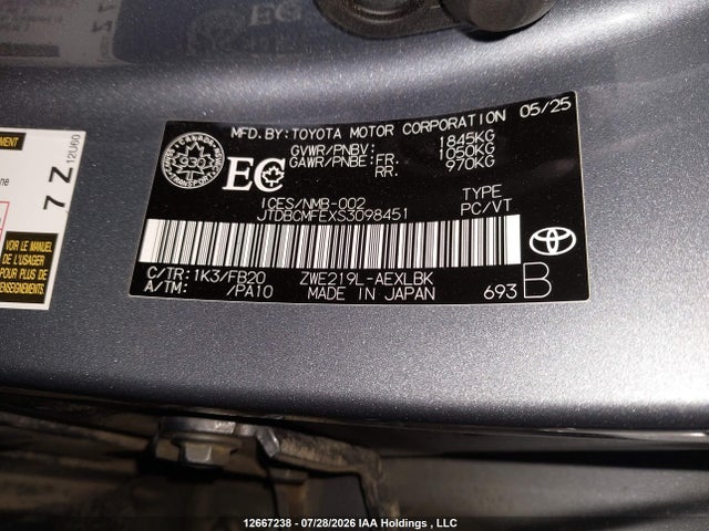 2025 Toyota Corolla Le/se/xle მანქანა იყიდება აუქციონზე, vin: JTDBCMFEXS3098451, აუქციონის ნომერი: 12667238