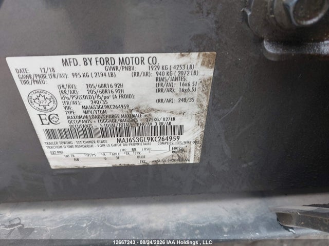 MAJ6S3GL9KC264959 Ford Ecosport Se