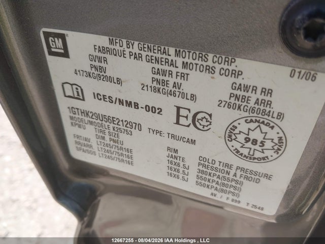 Aukcja sprzedaży 2006 Gmc Sierra 2500hd Sl/sle/slt, vin: 1GTHK29U56E212970, numer aukcji: 12667255
