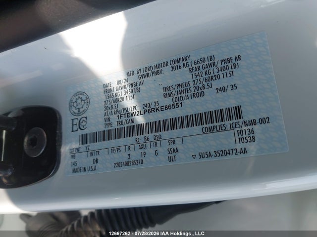 Продаж на аукціоні авто 2024 Ford F150 Stx, vin: 1FTEW2LP6RKE86551, номер лоту: 12667262