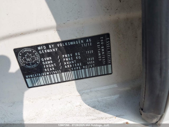Aukcja sprzedaży 2013 Volkswagen Golf, vin: WVWCA7AJ6DW119412, numer aukcji: 12667268