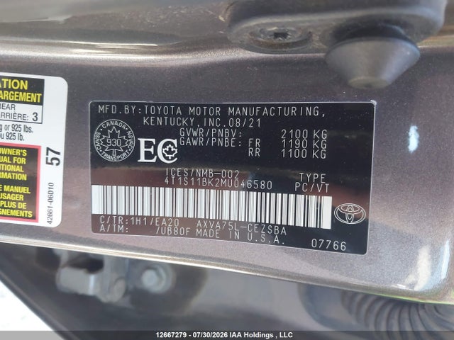 4T1S11BK2MU046580 Toyota CAMRY SE