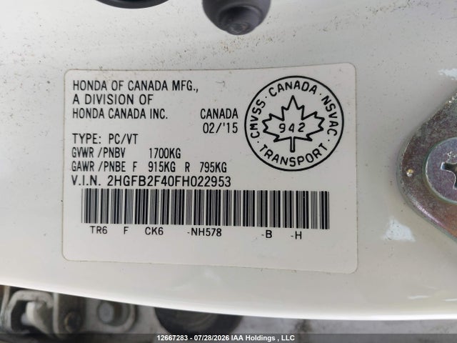 Honda Civic Lx 2015 2HGFB2F40FH022953 Image 9