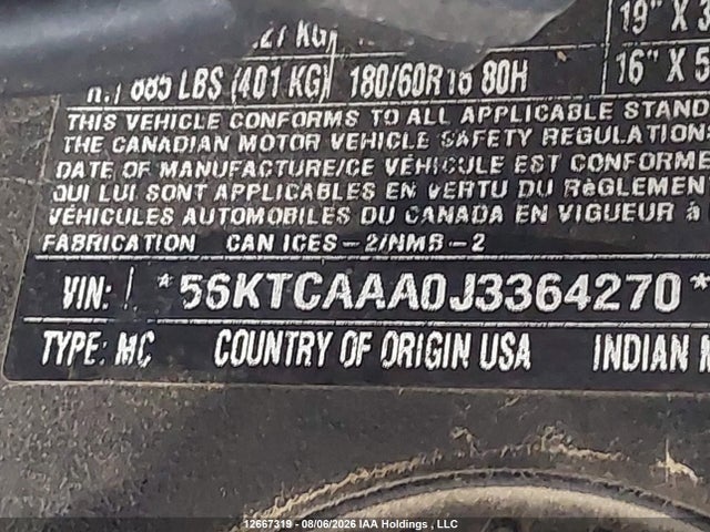 INDIAN MOTORCYCLE CO. Chieftain Limited 2018 56KTCAAA0J3364270 Image 10