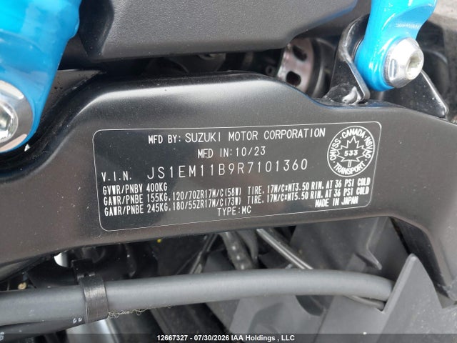 Продаж на аукціоні авто 2024 Suzuki Gsx800 R, vin: JS1EM11B9R7101360, номер лоту: 12667327