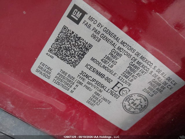 3GNCJPSB5KL176203 Chevrolet Trax
