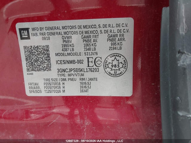 3GNCJPSB5KL176203 Chevrolet Trax