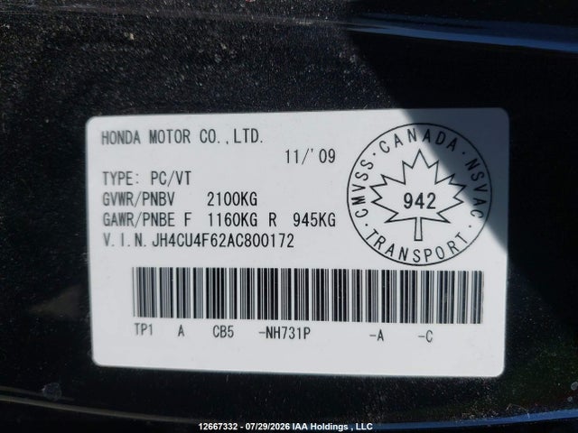 Aukcja sprzedaży 2010 Acura Tsx, vin: JH4CU4F62AC800172, numer aukcji: 12667332
