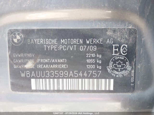 Продажа на аукционе авто 2009 Bmw 3 Series, vin: WBAUU33599A544757, номер лота: 12667337
