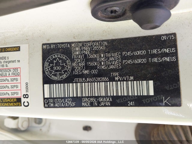 Продажа на аукционе авто 2016 Toyota 4runner Sr5 Prem/ltdl/trail/trd, vin: JTEBU5JR6G5282886, номер лота: 12667339