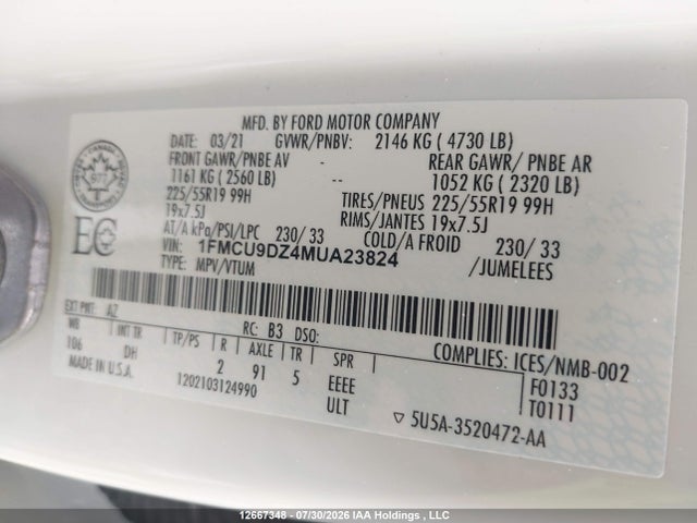 Ford Escape Titanium 2021 1FMCU9DZ4MUA23824 Image 9