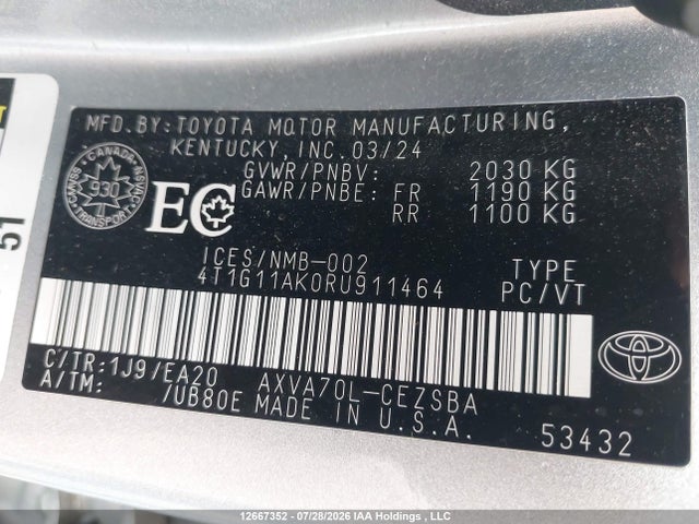 Aukcja sprzedaży 2024 Toyota Camry Se Night Shade/se, vin: 4T1G11AK0RU911464, numer aukcji: 12667352