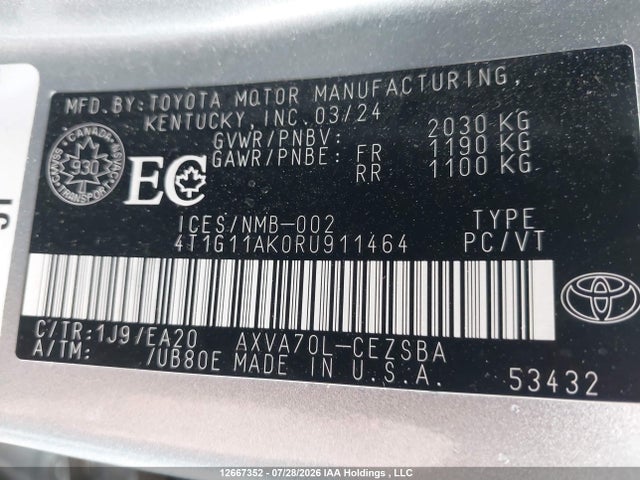 Aukcja sprzedaży 2024 Toyota Camry Se Night Shade/se, vin: 4T1G11AK0RU911464, numer aukcji: 12667352