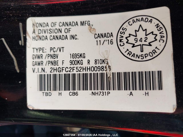 Honda Civic Lx 2017 2HGFC2F52HH009856 Image 21