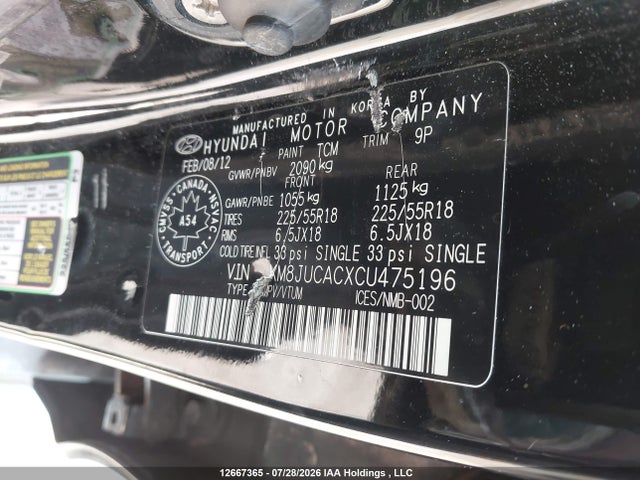 Продаж на аукціоні авто 2012 Hyundai Tucson Limited, vin: KM8JUCACXCU475196, номер лоту: 12667365