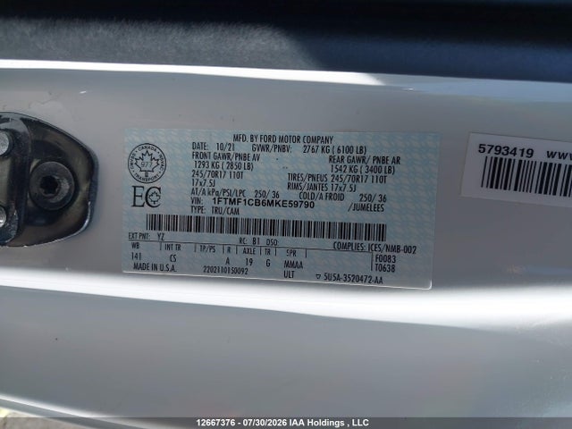 Продаж на аукціоні авто 2021 Ford F150, vin: 1FTMF1CB6MKE59790, номер лоту: 12667376