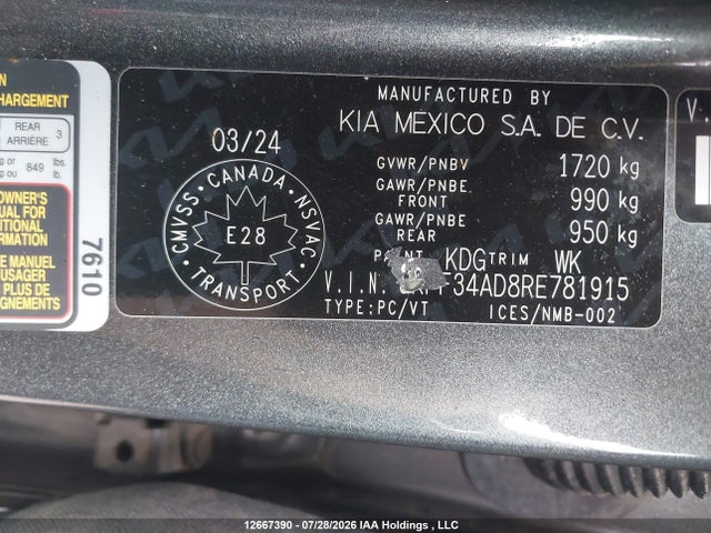 Продажа на аукционе авто 2024 Kia Forte Ex/ex+/ex Premium, vin: 3KPF34AD8RE781915, номер лота: 12667390