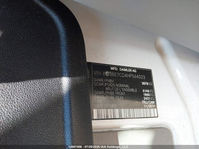 Aukcja sprzedaży 2017 Mercedes-benz Sprinter 2500, vin: WD3BE7CD4HP564023, numer aukcji: 12667406