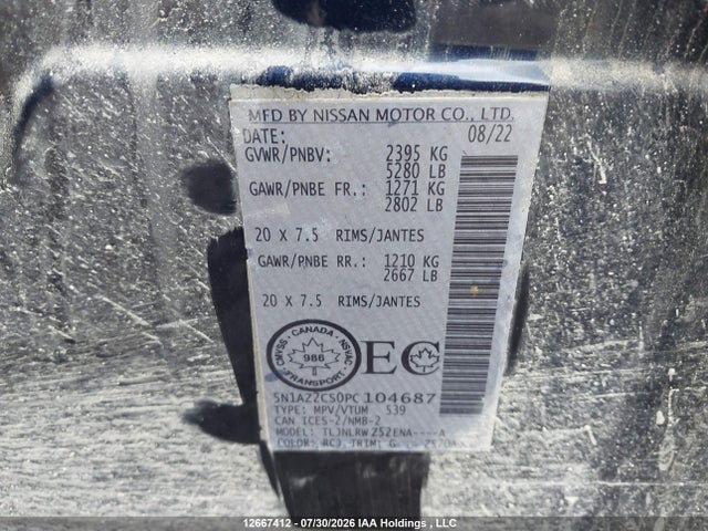 Aukcja sprzedaży 2023 Nissan Murano Sl, vin: 5N1AZ2CS0PC104687, numer aukcji: 12667412