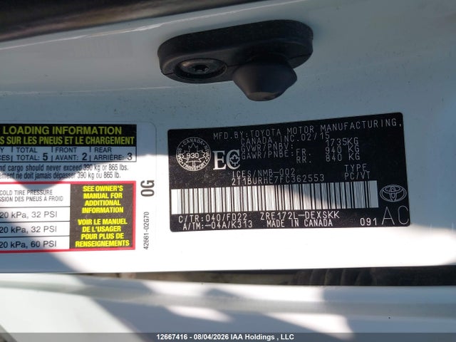 2015 Toyota Corolla S მანქანა იყიდება აუქციონზე, vin: 2T1BURHE7FC362553, აუქციონის ნომერი: 12667416