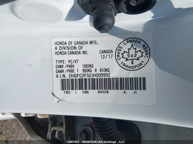 Honda Civic Lx 2018 2HGFC2F52JH009992 Image 9