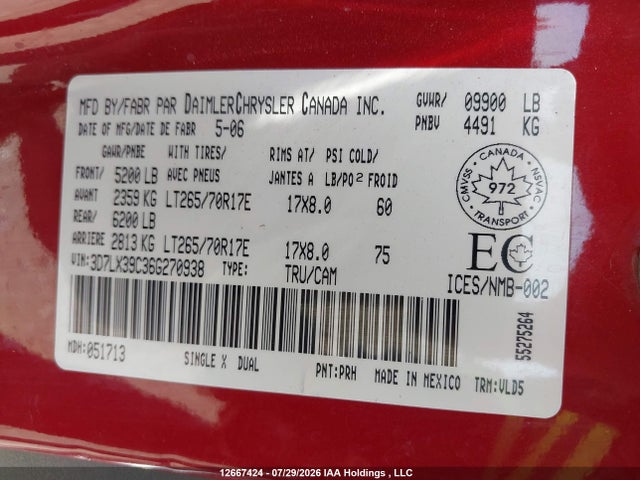 Aukcja sprzedaży 2006 Dodge Ram 3500, vin: 3D7LX39C36G270938, numer aukcji: 12667424