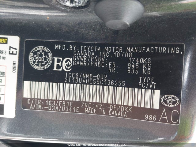 Aukcja sprzedaży 2009 Toyota Corolla Ce, vin: 2T1BU40E59C136255, numer aukcji: 12667426