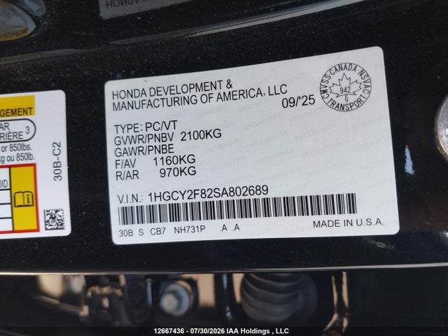 Honda Accord 2025 1HGCY2F82SA802689 Image 9