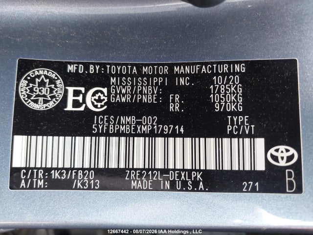 Toyota COROLLA LE 2021 5YFBPMBEXMP179714 Image 19