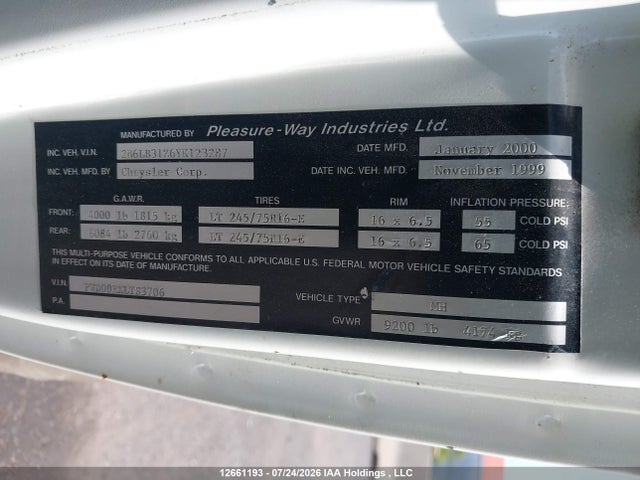 Aukcja sprzedaży 2000 Dodge , vin: 2B6LB31Z6YK123287, numer aukcji: 12661193