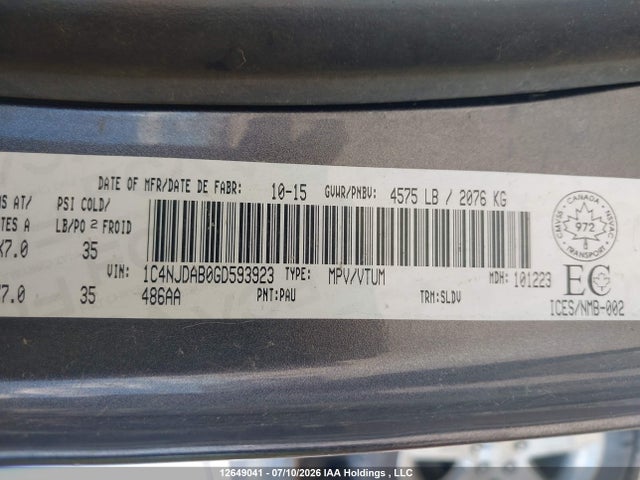 Jeep Compass Sport/north 2016 1C4NJDAB0GD593923 Image 20