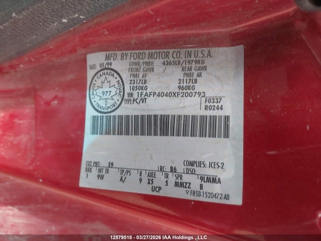 Продаж на аукціоні авто 1999 Ford Mustang, vin: 1FAFP4040XF200793, номер лоту: 12579518