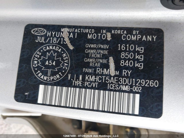 Aukcja sprzedaży 2013 Hyundai Accent Gls/gs, vin: KMHCT5AE3DU129260, numer aukcji: 12667459