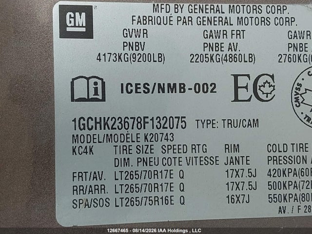 Продажа на аукционе авто 2008 Chevrolet Silverado K2500 Heavy Duty, vin: 1GCHK23678F132075, номер лота: 12667465