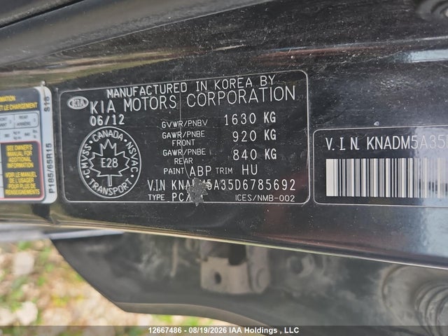 2013 Kia Rio Lx მანქანა იყიდება აუქციონზე, vin: KNADM5A35D6785692, აუქციონის ნომერი: 12667486