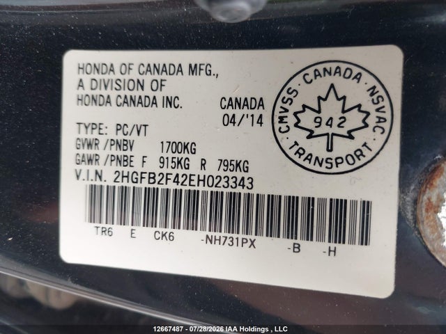 Honda Civic Lx 2014 2HGFB2F42EH023343 Image 9