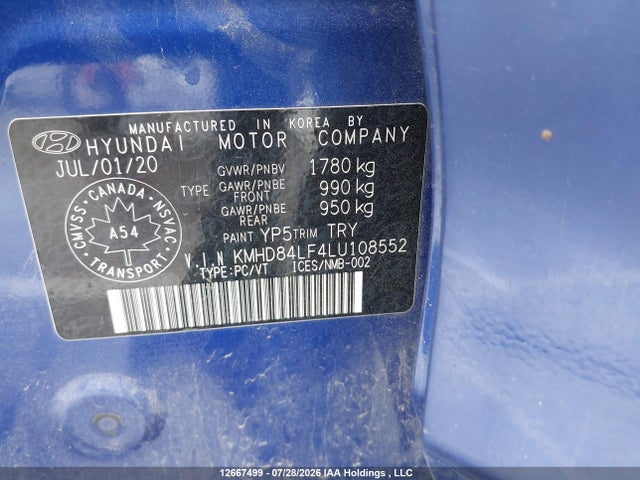 Продажа на аукционе авто 2020 Hyundai Elantra Sel/value/limited, vin: KMHD84LF4LU108552, номер лота: 12667499