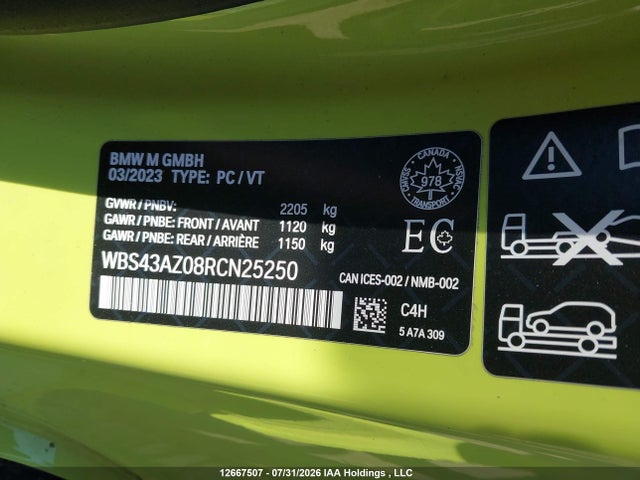 Aukcja sprzedaży 2024 Bmw M4 Competition M Xdrive, vin: WBS43AZ08RCN25250, numer aukcji: 12667507