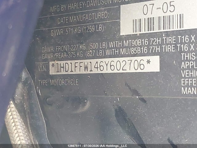 Продаж на аукціоні авто 2006 Harley-davidson Flhtci, vin: 1HD1FFW146Y602706, номер лоту: 12667511