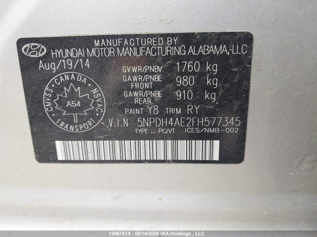 Aukcja sprzedaży 2015 Hyundai Elantra Se/sport/limited, vin: 5NPDH4AE2FH577345, numer aukcji: 12667514