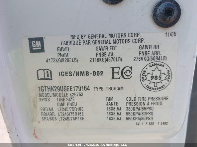 2006 Gmc Sierra 2500hd Sl/sle/slt მანქანა იყიდება აუქციონზე, vin: 1GTHK29U96E179164, აუქციონის ნომერი: 12667519