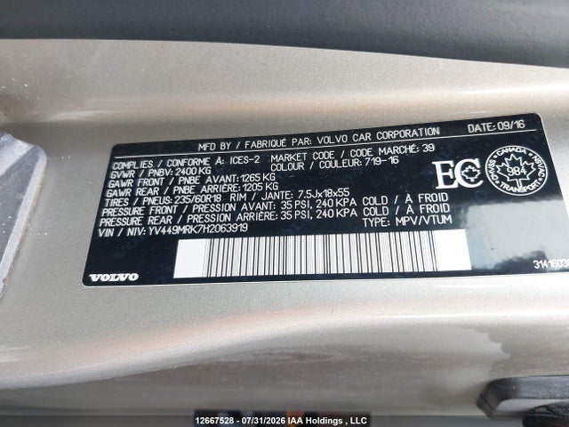 Aukcja sprzedaży 2017 Volvo Xc60 T6/premier, vin: YV449MRK7H2063919, numer aukcji: 12667528