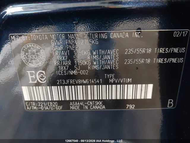 2017 Toyota Rav4 მანქანა იყიდება აუქციონზე, vin: 2T3JFREV8HW614541, აუქციონის ნომერი: 12667540