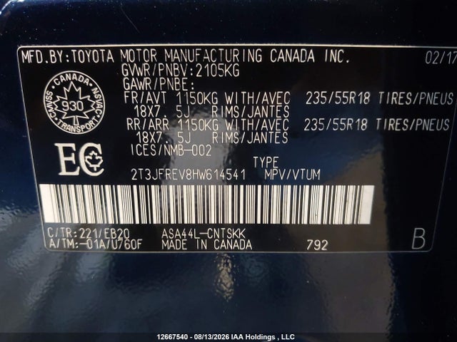 2017 Toyota Rav4 მანქანა იყიდება აუქციონზე, vin: 2T3JFREV8HW614541, აუქციონის ნომერი: 12667540