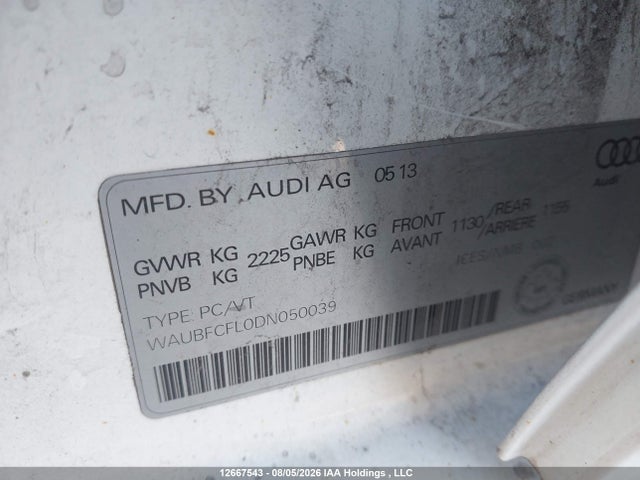 Продажа на аукционе авто 2013 Audi A4 2.0t, vin: WAUBFCFL0DN050039, номер лота: 12667543