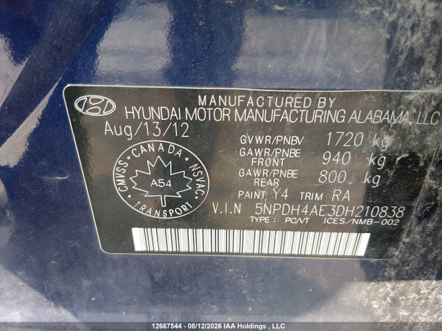 2013 Hyundai Elantra Gl მანქანა იყიდება აუქციონზე, vin: 5NPDH4AE3DH210838, აუქციონის ნომერი: 12667544