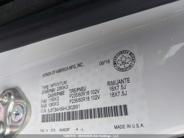 Продажа на аукционе авто 2017 Acura Rdx Tech, vin: 5J8TB4H54HL802691, номер лота: 12667576