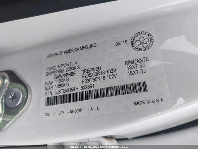 Продажа на аукционе авто 2017 Acura Rdx Tech, vin: 5J8TB4H54HL802691, номер лота: 12667576